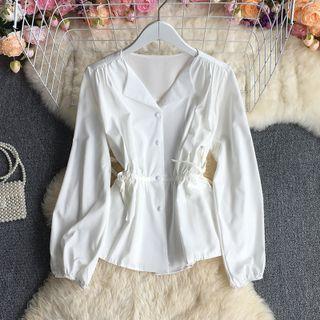 Plain Drawstring-waist Blouse