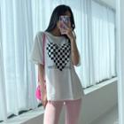 Letter Checkered-heart T-shirt