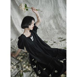 Short-sleeve Embroidered Midi A-line Dress As Shown In Figure - One Size