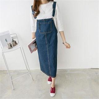Pocket-front Denim Suspender Dress