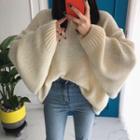 Bat-sleeve Knit Sweater White - One Size