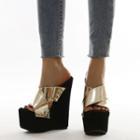 Platform Wedge Metallic Cross Strap Sandals
