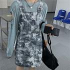 Long-sleeve Cutout T-shirt / Tie-dyed Mini Pinafore Dress