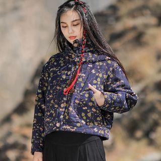 Floral Print Buttoned Padded Jacket