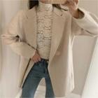 Notched-lapel Double-breasted Coat Beige - One Size