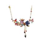 Fashion And Elegant Plated Gold Enamel Bird Flower Tassel Necklace With Cubic Zirconia Golden - One Size