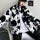 Milk Cow Print Fleece Zip-up Jacket