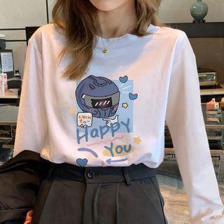 White Cotton Happy Long Sleeve T-shirt