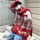 Loose-fit Printed Sweater With Scarf