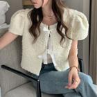 Puff-sleeve Tie-front Jacket Milky White - One Size