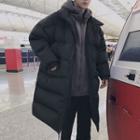 Mock Two-piece Hooded Midi Padded Coat