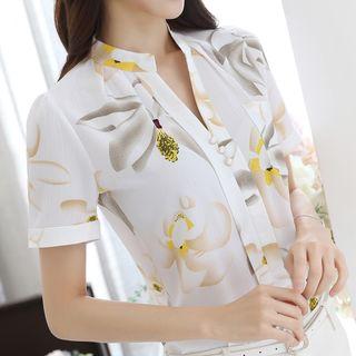 Short-sleeve Floral Chiffon Shirt