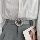 Rhinestone Heart Belt Silver & Transparent - One Size