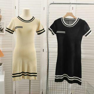 Stripe-trim Slim-fit Mini Dress