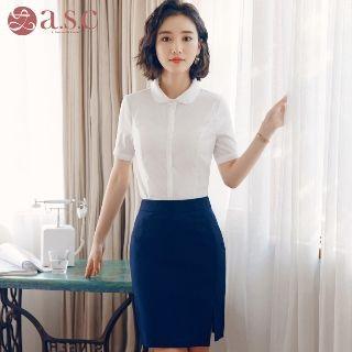 Short-sleeve Plain Shirt / Pencil Skirt