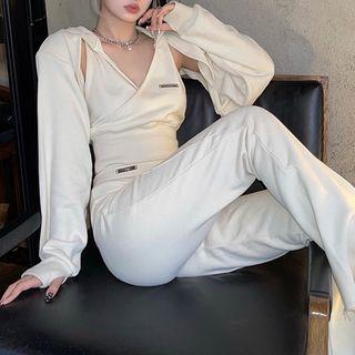 Cropped Hoodie / Camisole Top / Slit Pants / Set