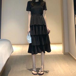 Short-sleeve Midi Layered A-line Dress