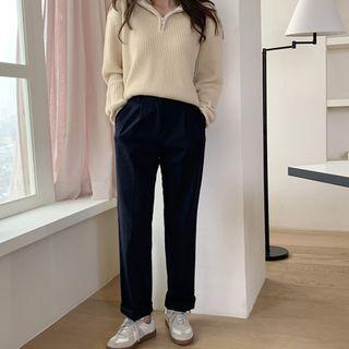Pintuck-trim Wide-leg Cotton Pants