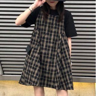 Plain Short-sleeve T-shirt / Plaid A-line Dress