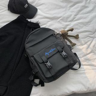Letter Embroidered Buckled Canvas Backpack