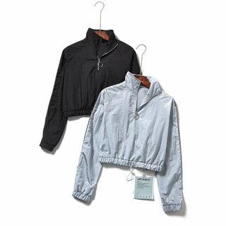 Stand Collar Drawstring Hem Cropped Top