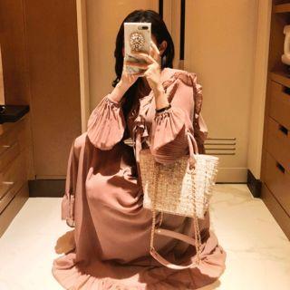 Tie-front Frilled-detail Chiffon Long Dress