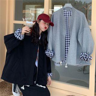 Gingham Panel Zip-up Jacket
