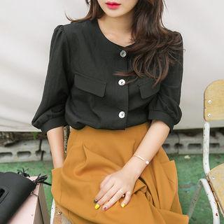 V-neck Puff-sleeve Blouse (l~xxl)