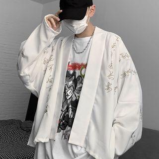 Letter Embroidered Open-front Jacket