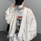 Letter Embroidered Open-front Jacket