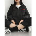Letter-embroidered Boxy Anorak Hoodie