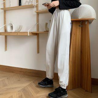 High Waist Embroider Letter Wide Leg Pants