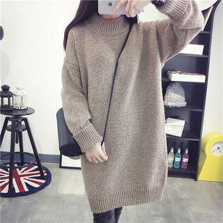 Ribbed Trim Mock Neck Long Sweater
