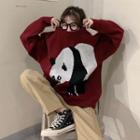 Panda Boxy Sweater As Shown In Figure - One Size