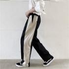 Contrast Color Asymmetric Straight-cut Pants