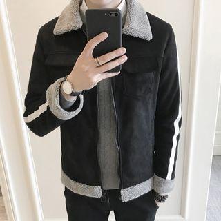 Contrast Trim Faux Suede Jacket