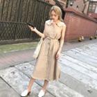 Buttoned Peter Pan Collar Sleeveless Midi A-line Dress