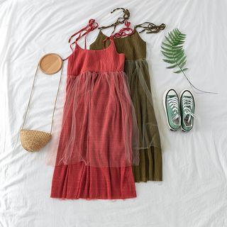 Mesh-panel Sleeveless A-line Dress