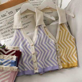 Collared Button-up Halter Top In 7 Colors