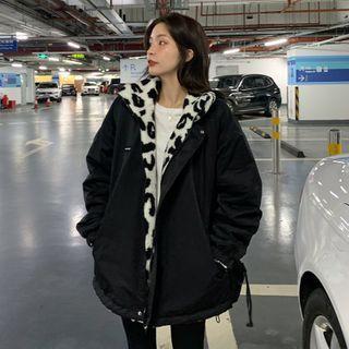 Leopard Print Fleece Lined Hooded Jacket