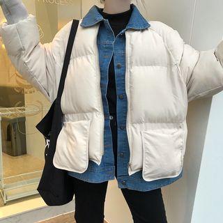 Mock Two Piece Denim Panel Padded Jacket