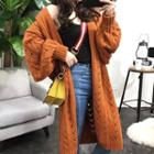 Long Open-front Perforated Knit Coat