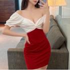 Mock Two-piece Off-shoulder Knotted Bodycon Dress