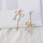 Non-matching Faux Pearl Bow Drop Earring / Clip-on Earring