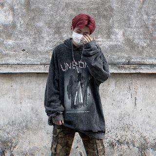 Graphic Print Washed Hoodie