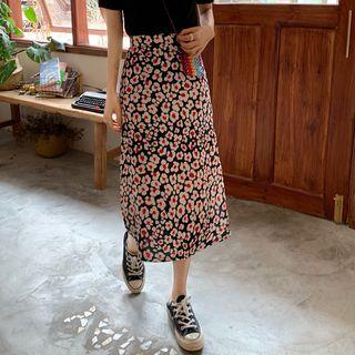 Flower Print A-line Midi Skirt