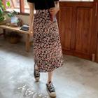 Flower Print A-line Midi Skirt
