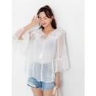 Plus Size Sailor-collar Frilled See-through Blouse