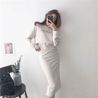 Set: Lettering Cotton Sweatshirt + H-line Midi Skirt