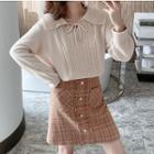 Collared Knit Top Beige - One Size